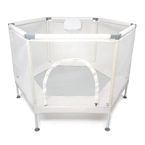 Kids Trampoline, Aesthetic Indoor and Outdoor Toddler Trampoline with Safety Net, Basketball Hoop, 220lb Capacity, Ultra Safe No-Gap Design, Gifts for Boys & Girls