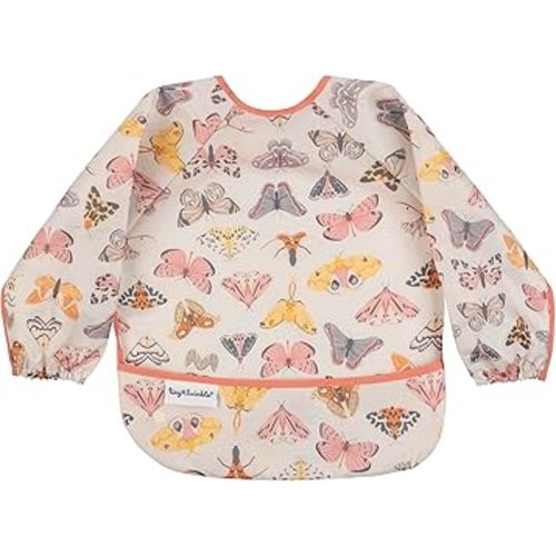 Tiny Twinkle Mess Proof Baby Bib,Waterproof Smock Baby Bib for Eating,Machine Washable Long Sleeve Bib,Baby Led Weaning,Toddler Bib,BLW Supplies(Flutter, Small 6-24 Months)
