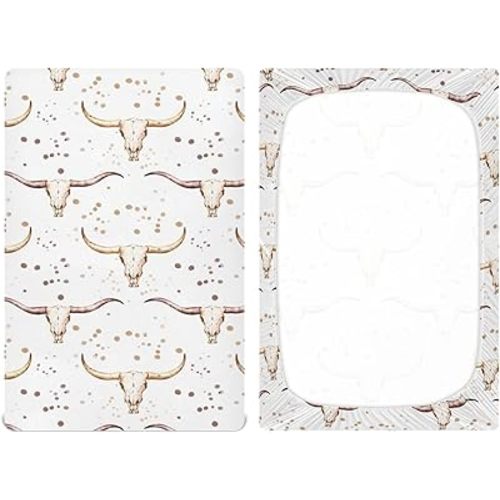 VIGTRO Western Bull Baby Crib Sheets for Boys Girls, Cowboy Breathable Soft Fitted Crib Playard Sheets Baby Mattress Sheet, M 52x28x9in
