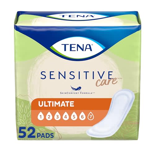 Tena Incontinence Pads, Bladder Control & Postpartum for Women, Ultimate Absorbency, Extra Coverage, Long, Sensitive Care, 52 Count