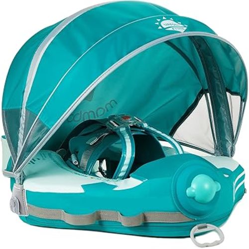 Mambobaby Float Upgrade Add Tail Baby Float with Canopy for Infant Waist Swimming Ring Swim Trainer Non-Inflatable Floats Toys with Adjustable Safety Strap (Green Airplane)