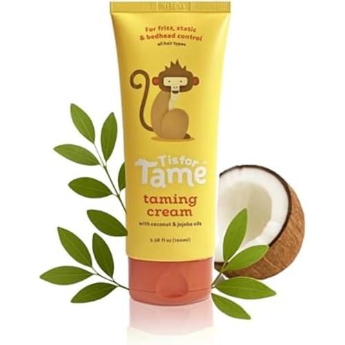 T is for Tame - Hair Taming Cream for Kids, All-Natural for Frizz & Flyaways, Coconut Oil, Leave-in Cream for Babies & Toddlers, Straight or Curly