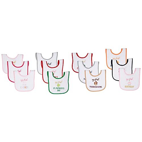 Hudson Baby Unisex Baby Cotton Terry Drooler Bibs With Fiber Filling - Girl Holiday - One Size
