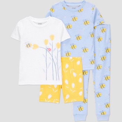 Carter's Just One You®️ Toddler Girls' 4pc Cotton Bees Snug Fit Pajama Set - Yellow/Blue 18M