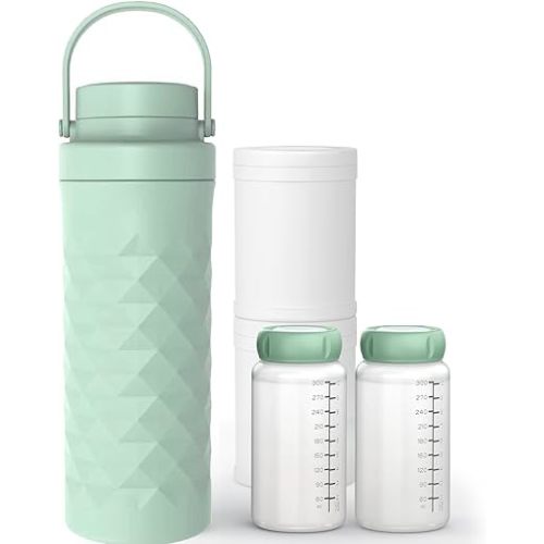 Mosthink 22oz Breast Milk Cooler Bottle, 360°Cooling Keeps Milk 24 Hours Fresh Portable Breastmilk Chiller with 2pcs Baby Storage Bottle for Travel & Outdoor Use, Breastfeeding Essentials