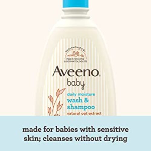 Aveeno Baby Daily Moisture Gentle Body Wash & Shampoo with Oat Extract, 2-in-1 Baby Bath Wash & Hair Shampoo, Tear- & Paraben-Free for Hair & Sensitive Skin, Lightly Scented, 18 fl. oz - 18 Fl Oz (Pack of 1)