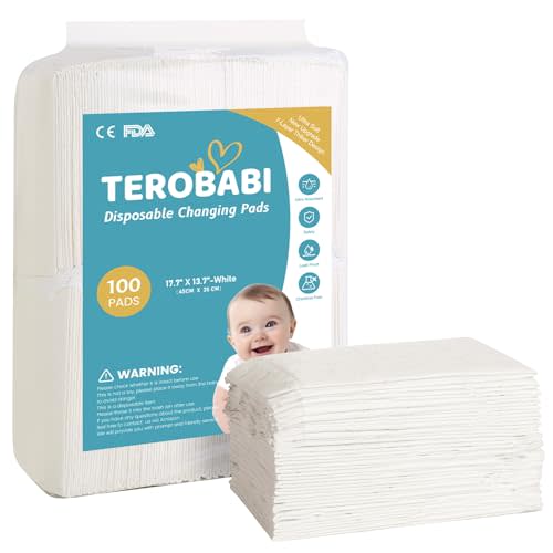 Disposable Changing Pads for Baby, 100 Pack 17.5"x13.5" Ultra Absorbency Diaper Changing Pad Liners,Baby Breathable Disposable Underpads Bed Pads Incontinence Pads, Leak-Proof Portable Baby Pads,White
