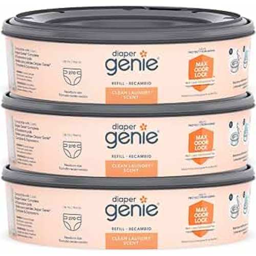 Diaper Genie Bags Refills 270 Count (Pack of 3) Clean Laundry Scent | Diaper Pail Refills with Max Odor Lock | Holds up to 810 Newborn Diapers