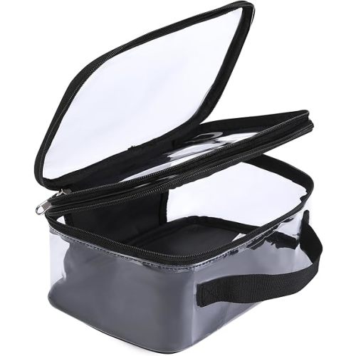 Large Clear travel bags for toiletries pouches carry on reusable,purse see-through plastic pvc TSA airport approved with handle (Black)