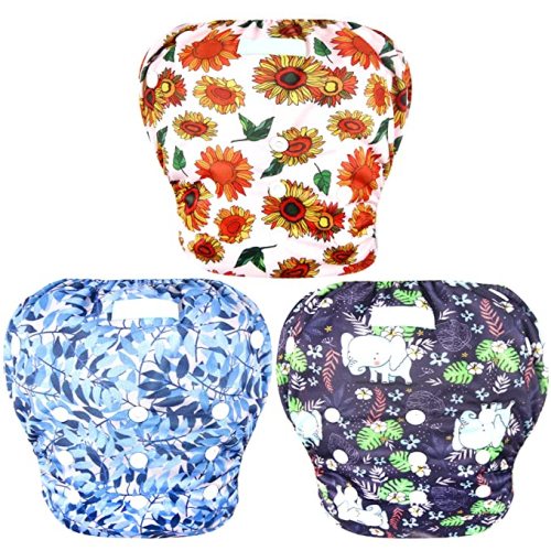 Wegreeco Baby & Toddler Snap One Size Adjustable Reusable Baby Swim Diaper (Plant, Large, 3 Pack)
