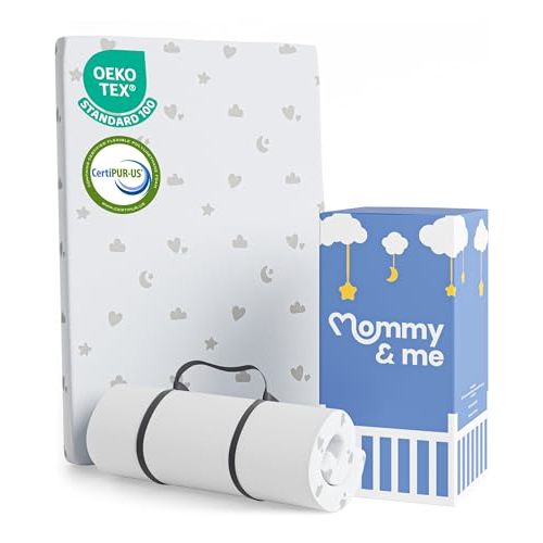 Mommy&Me Pack and Play Mattress (38"x26") with Soft Washable Breathable Cover, Waterproof, CertiPUR-US Certified Foam, Pack&Play Topper - Portable Foam Mini Crib Mattress for Baby Toddler