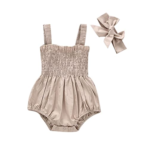 Newborn Baby Girl Bodysuit Sleeveless Halter Frill Romper One-piece Jumpsuit with Headband Summer Clothes Set