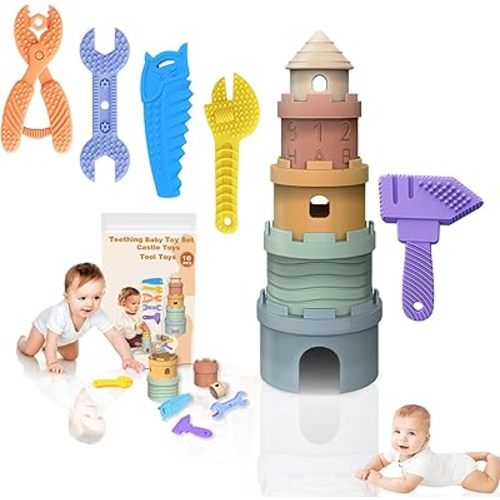Baby Teething Toys,Teething Relief Toys for Babies Over 1 years old BPA Free,Teethers Infant Toys Essentials,Teething Straws Tubes,Silicone Teething Gel Sticks for Babies,Vibrating Teether for Baby