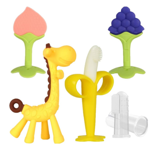 Baby Teething Toys 3-6 Months, Silicone Baby Teether Freezer BPA Free, Babies Teething Relief Sore Gums, Banana Finger Toothbrush, Fruit Shape Giraffe Teether for Infant Boys and Girls