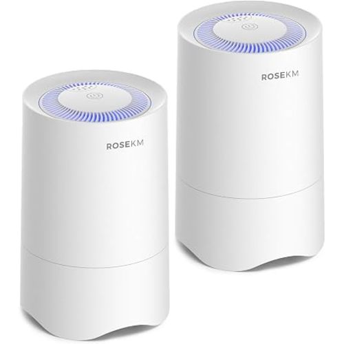 Rosekm Small Air Purifier for Home Bedroom, Personal Desk Mini Air Purifier, Room Hepa Air Purifier Fresheners Cleaner for Dorm, Pets, Smoke, Desktop, Office (2 Pack)