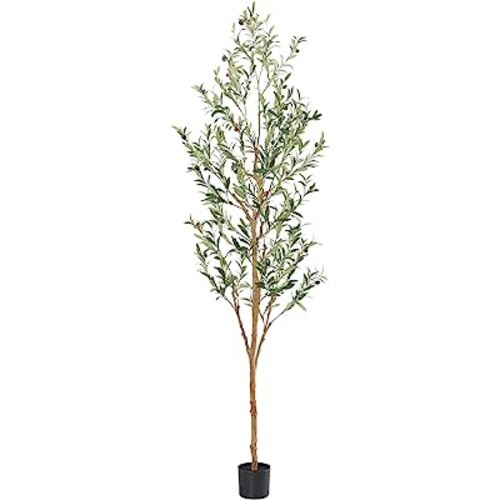 Faux Olive Tree 7ft,Olive Trees Artificial Indoor with Natural Wood Trunk and Realistic Leaves and Fruits. 7 Feet(84in) Fake Olive Tree for Home House Office Décor.