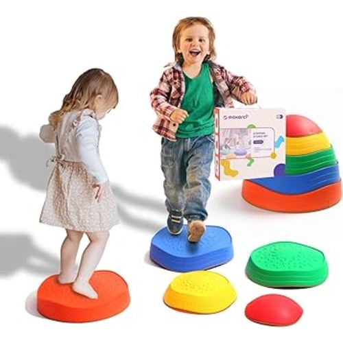 Stepping Stones for Kids, 5pcs Non-Slip Plastic Balance River Stones for Promoting Children's Coordination Skills Sensory Play Equipment Toys Toddler Ages 3 4 5 6 7 8 Years