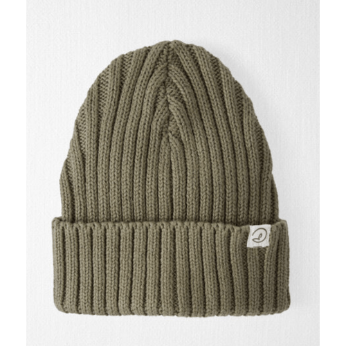 Baby Organic Cotton Ribbed Knit Beanie in Olive