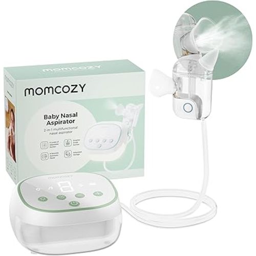 Momcozy BreezyClear Pro™ Nasal Aspirator for Baby, Hospital-Grade 75 kPa Nose Sucker with 9 Adjustable Suction Levels, Electric Nose Cleaner for Toddler, Light & Music Soothing