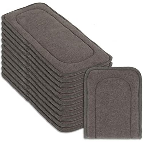Naturally Nature Cloth Diaper Inserts, 5 Layer Charcoal Rayon Fleece, Pack of 12, Resuable, Washable Inserts for Cloth Diapers, Gray