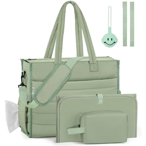 IBFUN Diaper Bag Tote for Baby - Large Baby Bag 4Pcs with Waterproof Changing Pad Pacifier Case, Travel Hospital Mommy Bag