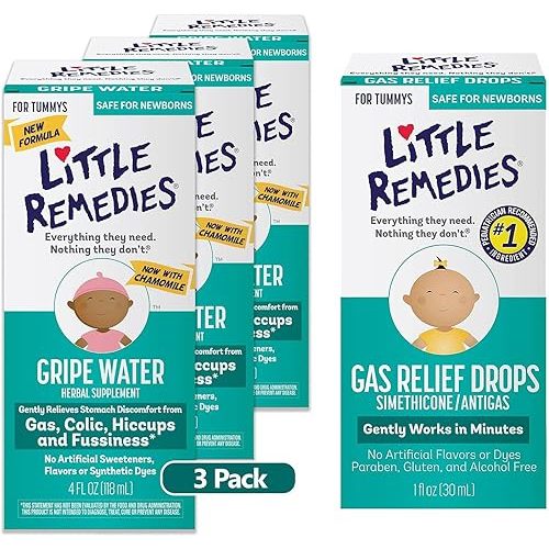 Little Remedies Baby Bundle; 4fl oz Gripe Water (Pack of 3) + Natural Berry Flavor Gas Relief Drops