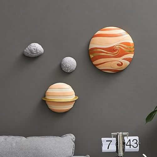 AWNR Wall Sculptures Home Decor: 3D Wall Hanging Planet Statue Wall Art Space Decor for Nursery Bedroom Boys Room Classroom Solar System Decor Kids Gifts