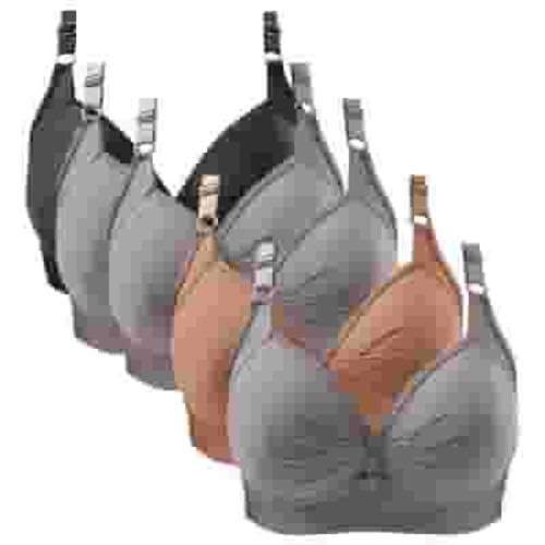 Pumping Bra, Cotton Nursing Bras For Breastfeeding, Thin Laceless Steel Ring Comfortable Breathability Underwear Large Size Brater Buckle Female Bra Deep V Neck Vest Bralette Wireless Seamless Bra