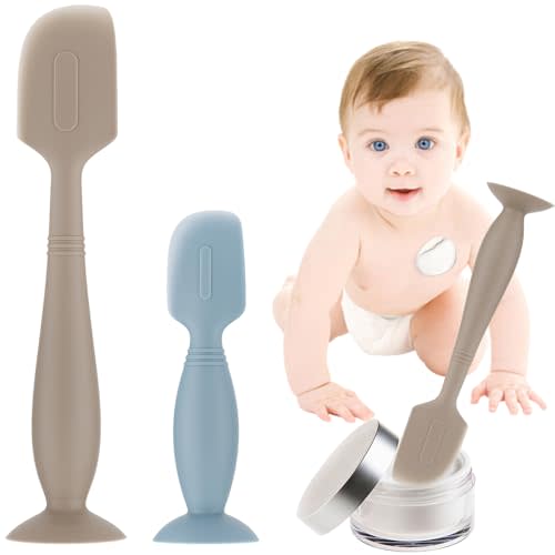 2Pack Baby Diaper Cream Spatula,Soft Silicone Diaper Cream Applicator,Butt Paste Spatula Diaper Cream Brush for Newborn Baby, 1xLarge Size 1xSmall Size(Khaki/Blue)