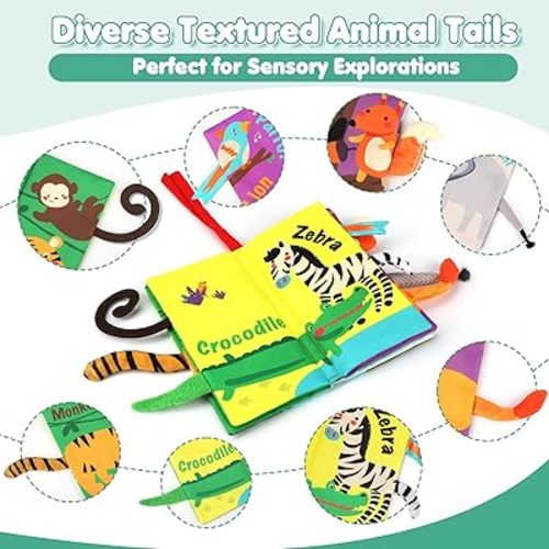 beiens Baby Books Toys, Touch and Feel Crinkle Cloth Book for Infant Baby 0-3-6-12-18 Months, Early Development Interactive Stroller Soft Toys, Newborn Gifts for Boys Girls