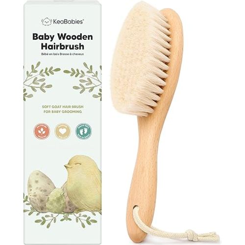 Wooden Baby Hair Brush - Cradle Cap Baby Brush with Soft Goat Bristles, Perfect Gentle Scalp Newborn Comb for Infant, Girls, Boys, Bath Essentials (Walnut, Oval)