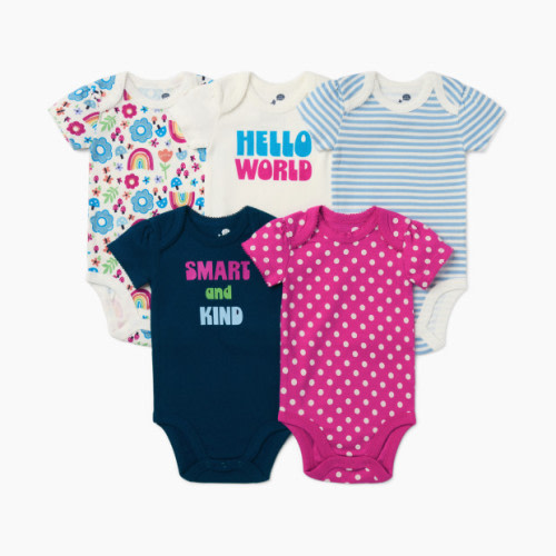 Small Story Short Sleeve Bodysuit Printed (5 Pack) - Flower Power, 3-6 M