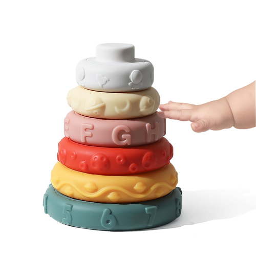 Smasener 6 Pcs Stacking Rings Soft Toys&Teething Toys Montessori Toys, Baby Toys 6-12 months Squeeze Play with Early STEM Learning Toy
