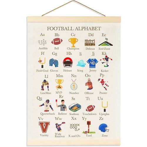 BirtDerr Football Alphabet Nursery Decor, Football Wall Art Print for Boys Bedroom, Nursery Sports