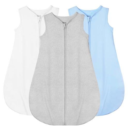 Sleep Sack 3-Pack 100% Organic Cotton Wearable Blanket Toddler Sleeping Bag Sleeveless Sleep Sack 0-6 Months Swaddle Blanket 2-Way Zipper S Size