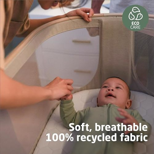 Maxi-Cosi Iora Baby Bassinets Bedside Sleeper, Portable Bassinet, Infant Bedside Sleeper Crib, Height Adjustable, Breathable Mesh, Large Storage Basket, Classic Green