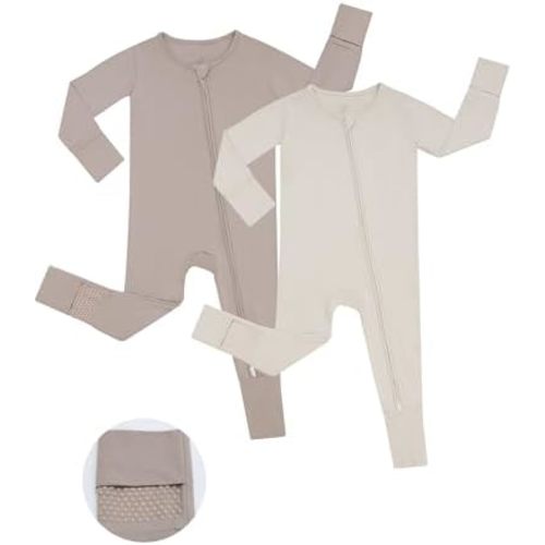 JunNeng Viscose from Bamboo Sleeper with Mittens, 2 Way Zipper Baby Boy Pajamas, Non Slip Sleep'N Play Romper