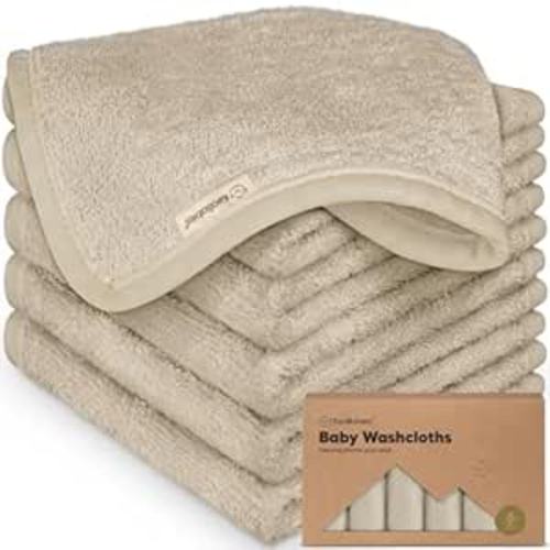 6-Pack Baby Washcloths – Soft Absorbent Viscose from Bamboo Washcloths for Face, Body, Baby Towels for Newborn, Kids, Toddlers,Infant,Gentle on Sensitive Skin,10x10 Reusable Face Towels(Earth Brown)
