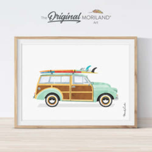 Vintage Woodie Car with Surfboards Print - Printable Art