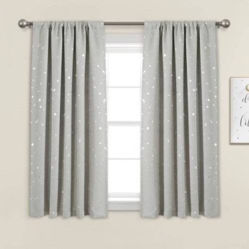 Set of 2 Star Blackout Window Curtain Panels - Lush Décor, Color: Light Gray, Size: 52"x63"