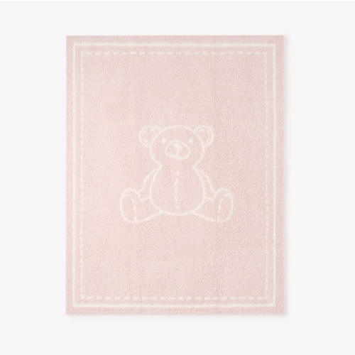 Pale Pink Teddy Bear Feather Knit Baby Blanket – Elegant Baby