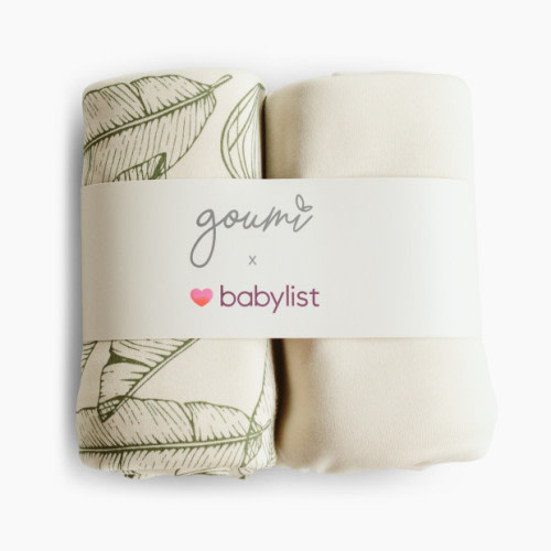Goumi Kids x Babylist Muslin Swaddle Set (2 Pack) - Banana Leaf + Oat, 40x40"