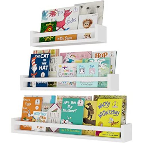 brightmaison Bambini 30"-24"-18" Floating Shelves for Wall Decor, Kids Bookshelf for Wall, Nursery Book Shelves, Bathroom Wall Shelves, Floating Shelf for Kitchen Set of 3 White
