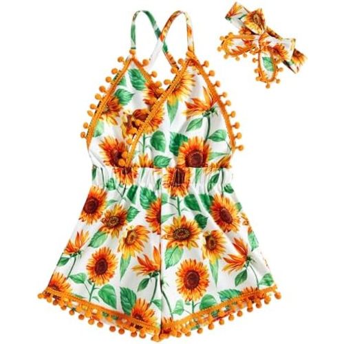 6M-3T Baby Girl Backless Bodysuit Outfit Set Romper Jumpsuit with Headband