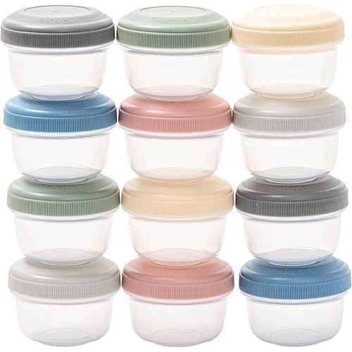 WeeSprout Leakproof Baby Food Storage - 12 Set, Small Plastic Containers with Lids, Lock in Freshness, Nutrients & Flavor, Freezer & Dishwasher Friendly, 4oz Snack Containers (Variety Matte)