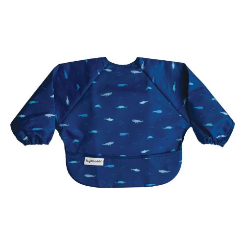Tiny Twinkle Mess-Proof/Waterproof Long-Sleeve Baby Bib, Machine Washable Smock for Eating (Ocean Life, Large 2-4 Years)