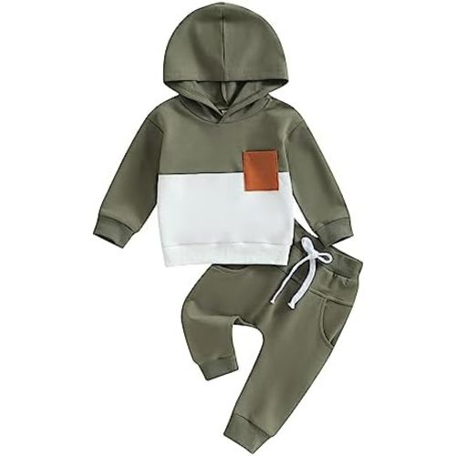 Infant Boys Striped Sweatshirts & Pants Set - Long Hooded Sweatsuit for Fall & Winter