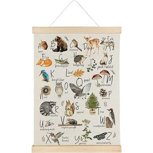 Qvapt Woodland Alphabet Poster,Woodland Classroom Decor,Woodland Art,Woodland Alphabet Canvas,Woodland Animal Alphabet 12x16 Print Wall Art Classroom Posters with Hanger