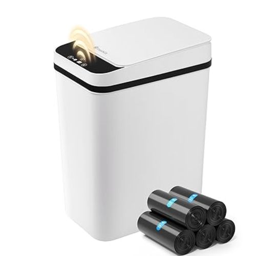 Bathroom Garbage Can with Lid, 2.6 Gallon Diaper Trash Can, Automatic Trash Cans Touchless, Slim Waterproof Smart Trash Can for Bedroom, Bathroom, Office, Living Room, Toilet, RV