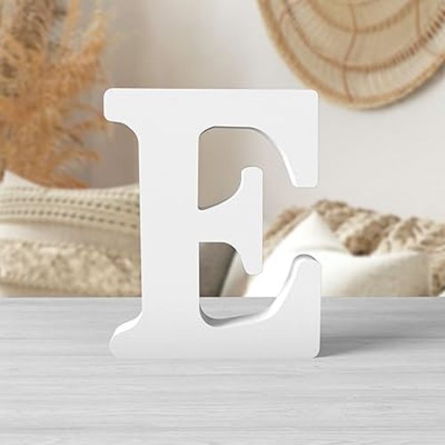 6 Inch White Wooden Letters Unfinished Wood Letters for Crafts Blank DIY Crafts for Adults Paintable Standing Letters for Wall Wedding Birthday Party Decoration (E)